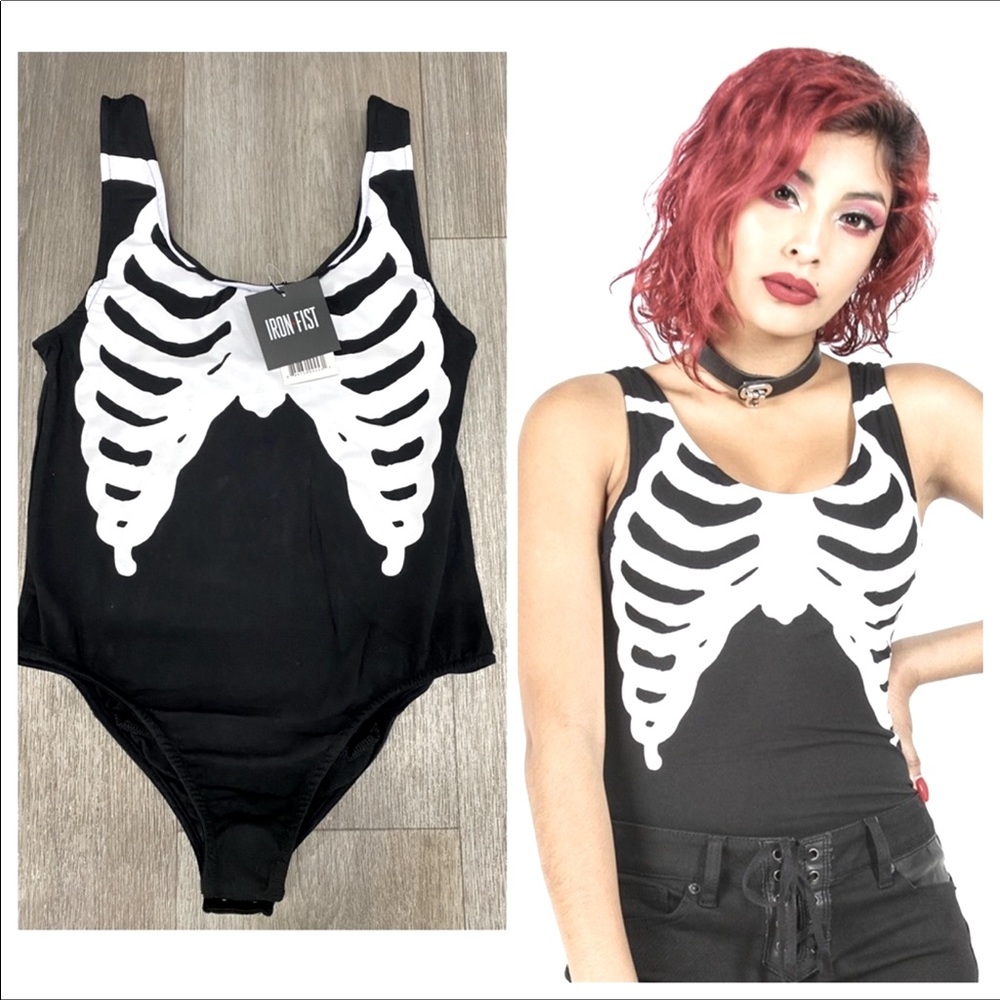 🎀💀🎀 NWT Iron Fist BONE IN Skeleton BodySuit Black NWT dolls kill S